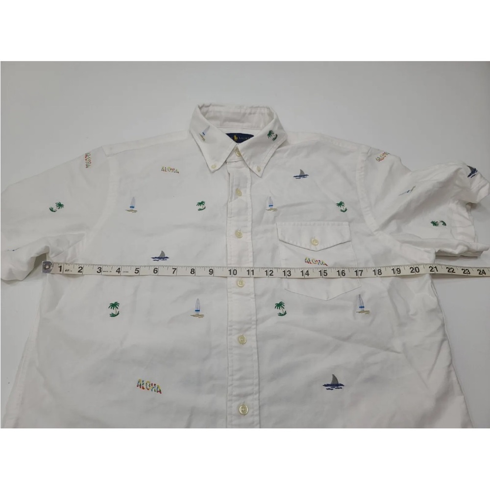 Ralph Lauren Embroidered Hawaiian Shirt Aloha Palm Trees L Slim Fit Mens - Picture 7 of 8